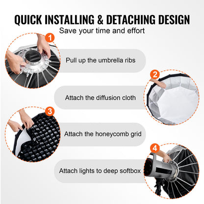 Parabolic Softbox 33 in Quick Release &amp; Quick Fold &amp; Portable