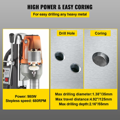 Magnetbohrmaschine 220 V-240 V, Magnetbohrmaschine 980 W, Metallbohrmaschine, hohe Leistung, 680 U/min, Multifunktions-Metallbohrmaschine, 35 mm Kernbohrmaschine zum Bohren und Gewindeschneiden