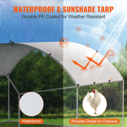 Large Metal Chicken Coop, 9,8x12,9x6,5 fot Walk in Chicken Run för gård med vattentätt lock, Doom Tak Hönshus med säkerhetslås för utomhus och bakgård, Farm, Anka Kaninbur Fjäderfäfack