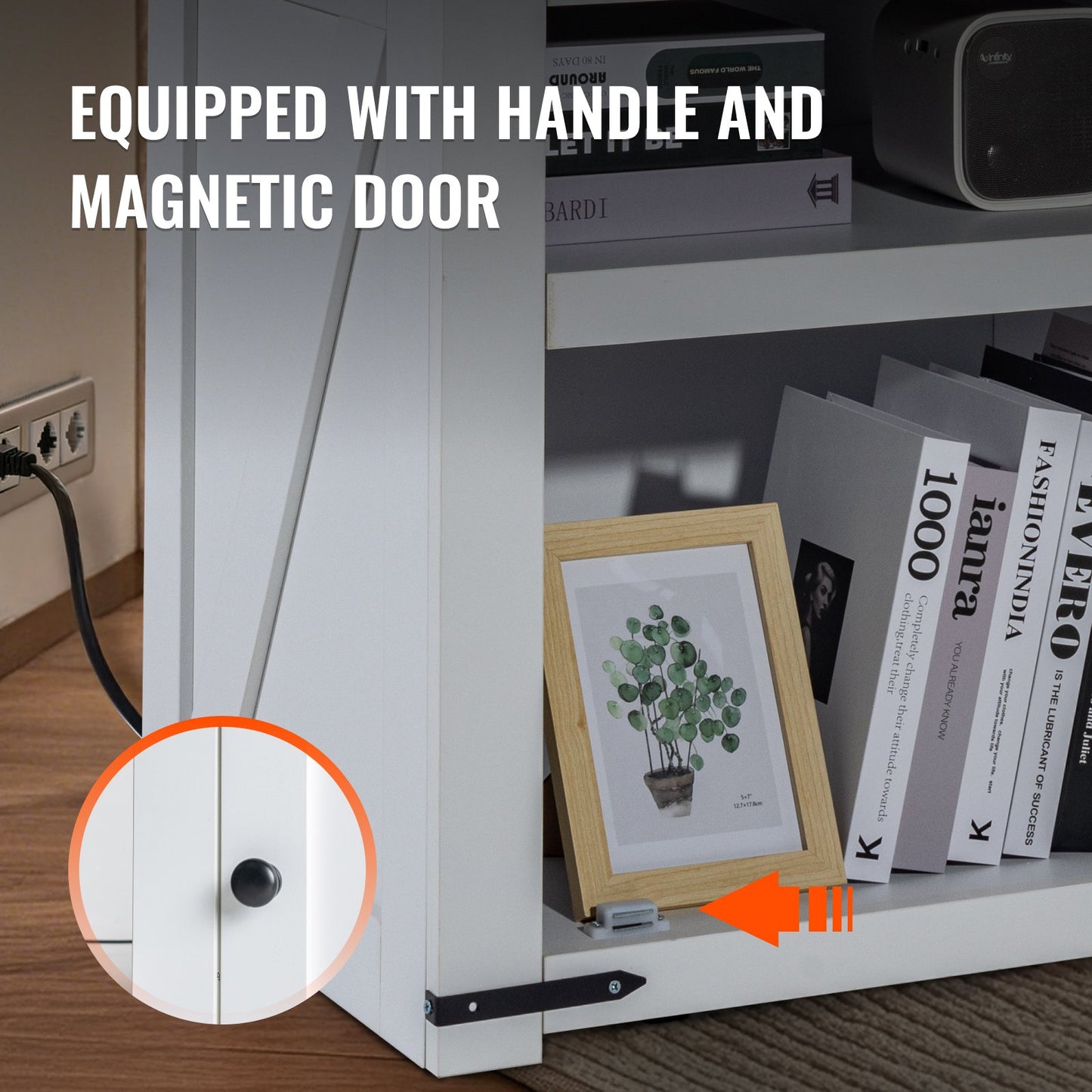 Farmhouse End Table Square Night Stand med USB-portar och uttag Vit