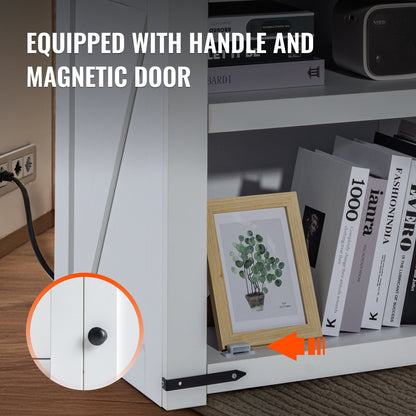 Farmhouse End Table Square Night Stand med USB-portar och uttag Vit