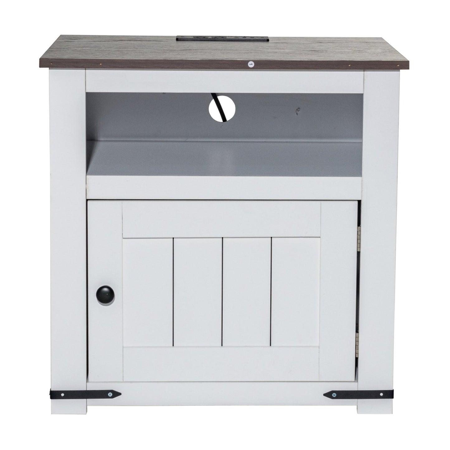 Farmhouse End Table Square Night Stand med USB-portar och uttag Vit