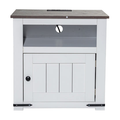 Farmhouse End Table Square Night Stand med USB-portar och uttag Vit