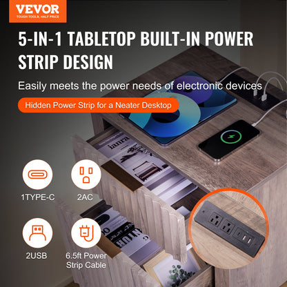 Farmhouse End Bord Square Night Stand med USB & uttag Set med 2 Grå