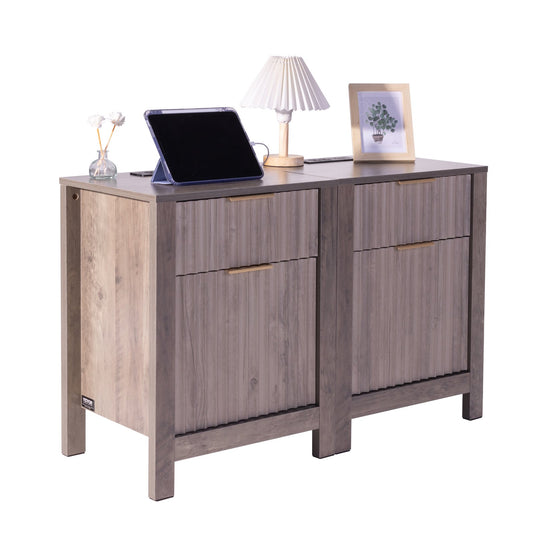 Farmhouse End Bord Square Night Stand med USB & uttag Set med 2 Grå