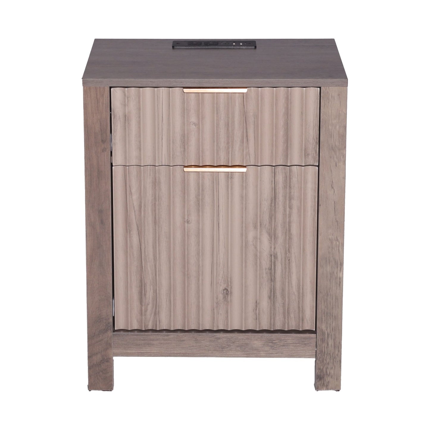 Farmhouse End Bord Square Night Stand med USB & uttag Set med 2 Grå