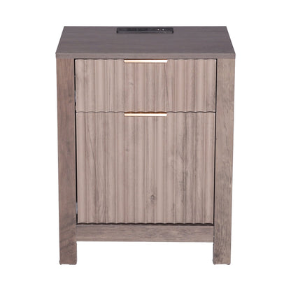 Farmhouse End Bord Square Night Stand med USB & uttag Set med 2 Grå