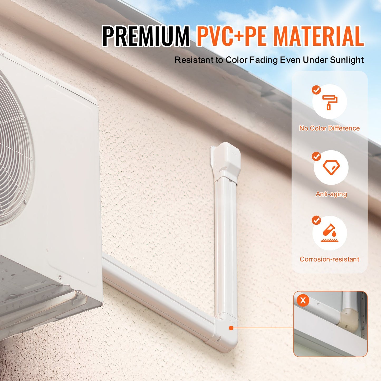 Mini Split Line Set Lock 76,2 mm B 3110 mm L, dekorativt PVC-rörledningsskydd för luftkonditionering med 5 raka kanaler och kompletta komponenter Enkel att installera, målningsbar för värmepumpar, vit