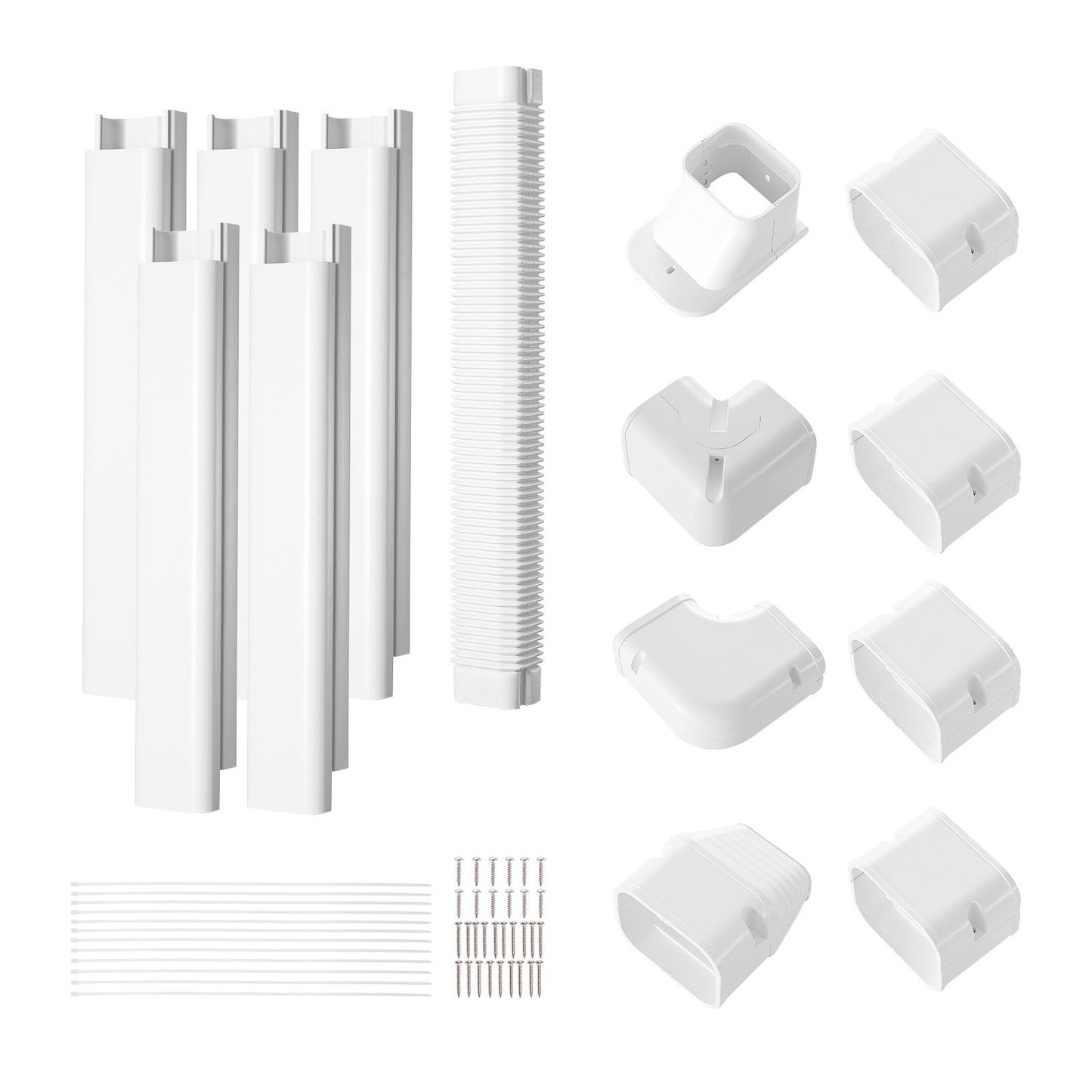 Mini Split Line Set Lock 76,2 mm B 3110 mm L, dekorativt PVC-rörledningsskydd för luftkonditionering med 5 raka kanaler och kompletta komponenter Enkel att installera, målningsbar för värmepumpar, vit