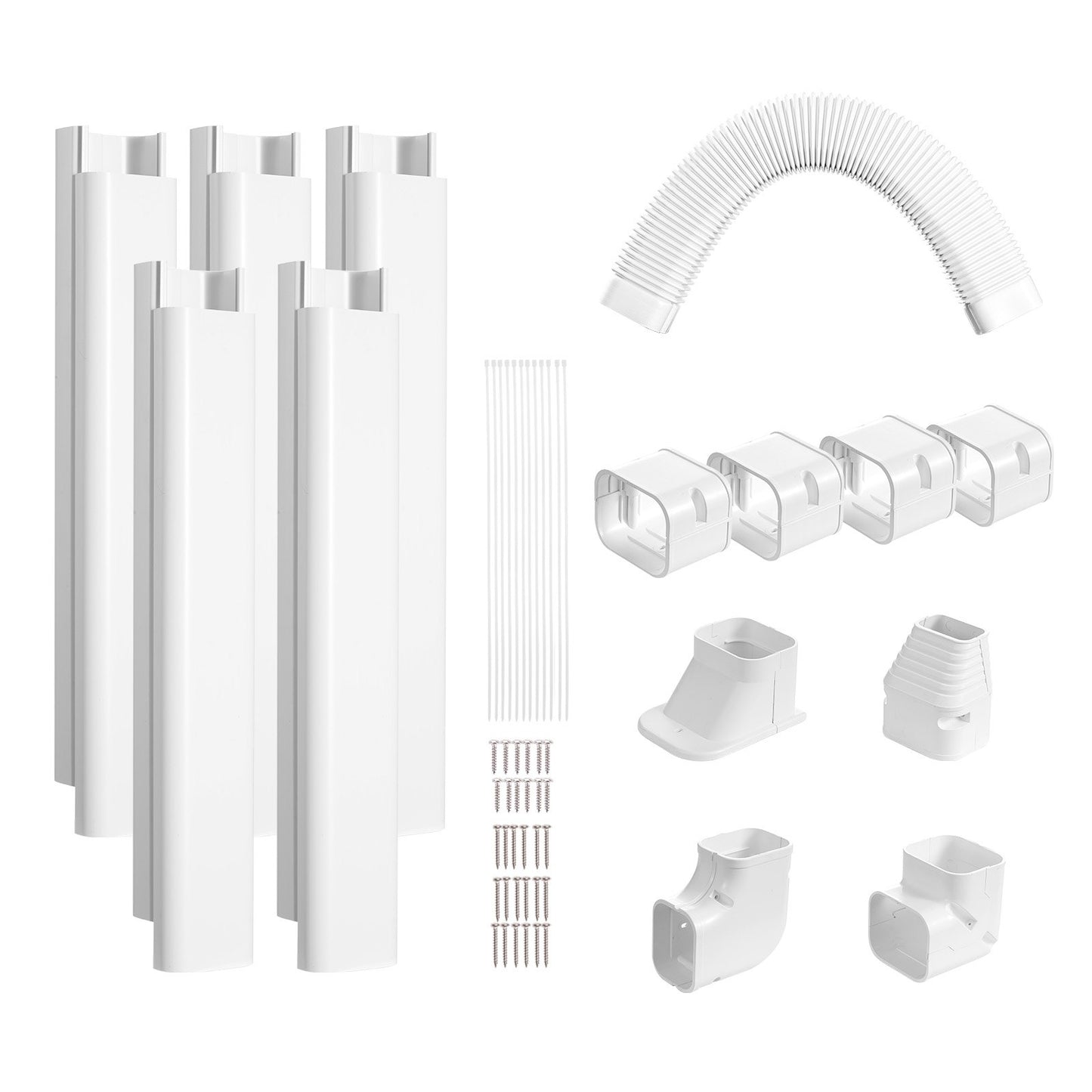 Mini Split Line Set Lock 76,2 mm B 3110 mm L, dekorativt PVC-rörledningsskydd för luftkonditionering med 5 raka kanaler och kompletta komponenter Enkel att installera, målningsbar för värmepumpar, vit