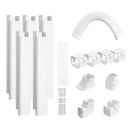 Mini Split Line Set Lock 76,2 mm B 3110 mm L, dekorativt PVC-rörledningsskydd för luftkonditionering med 5 raka kanaler och kompletta komponenter Enkel att installera, målningsbar för värmepumpar, vit