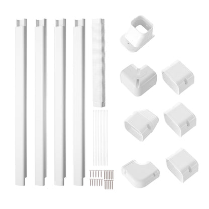 Mini Split Line Set Cover 76.2 mm W 4830 mm L, decorative PVC pipeline cover for air conditioning with 4 straight ducts and complete components Easy to install, paintable for heat pumps, white