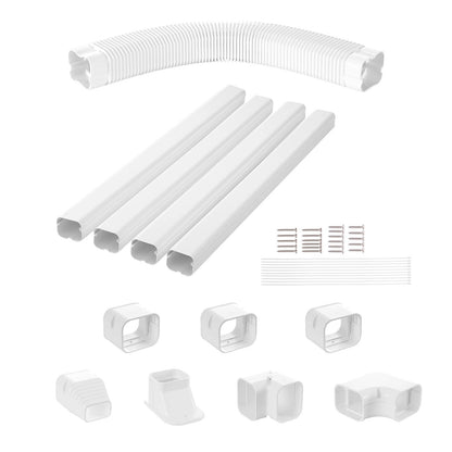 Mini Split Line Set Cover 76.2 mm W 4830 mm L, decorative PVC pipeline cover for air conditioning with 4 straight ducts and complete components Easy to install, paintable for heat pumps, white