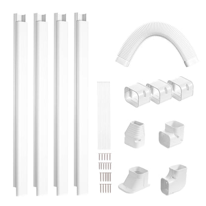 Mini Split Line Set Cover 76.2 mm W 4830 mm L, decorative PVC pipeline cover for air conditioning with 4 straight ducts and complete components Easy to install, paintable for heat pumps, white
