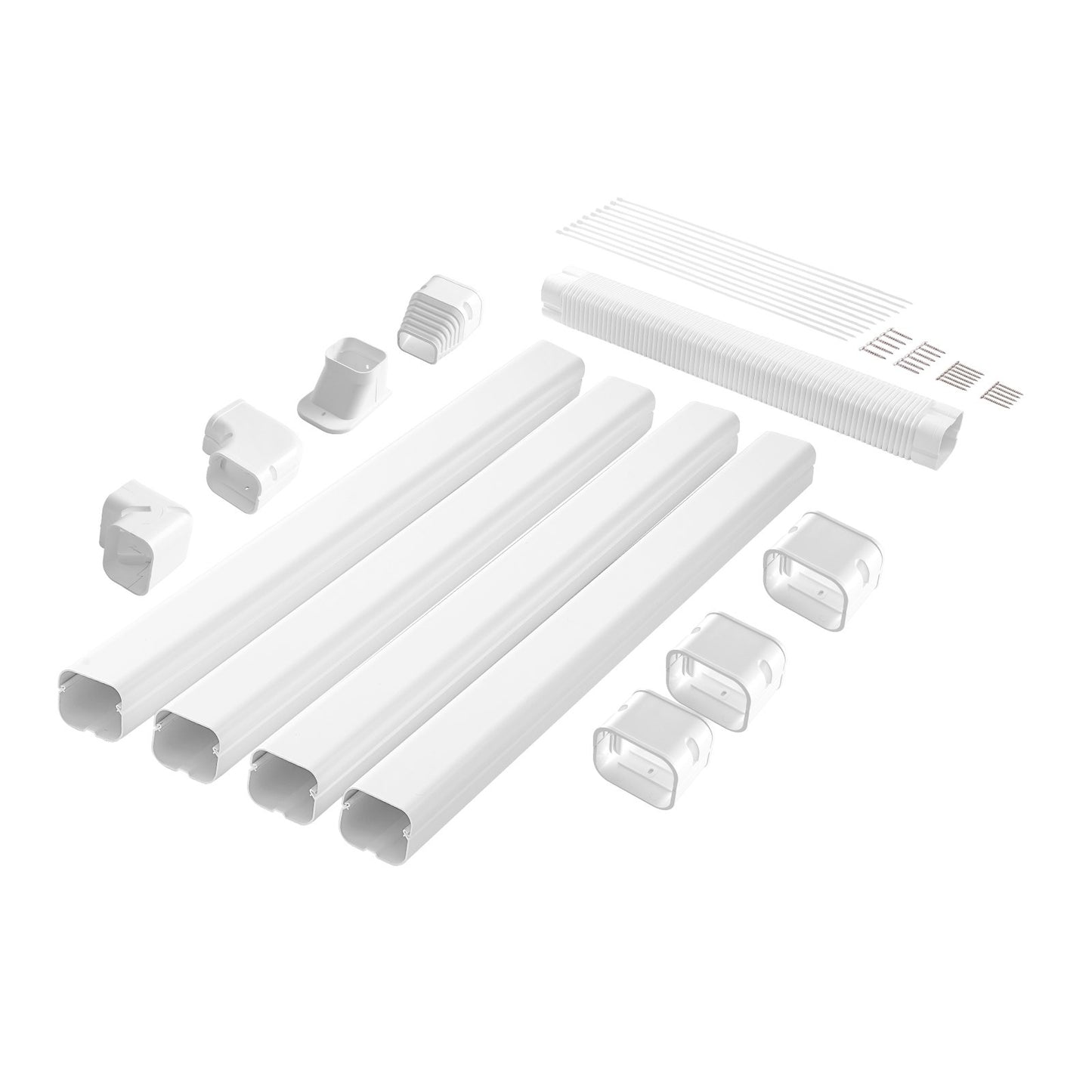 Mini Split Line Set Cover 76.2 mm W 4830 mm L, decorative PVC pipeline cover for air conditioning with 4 straight ducts and complete components Easy to install, paintable for heat pumps, white