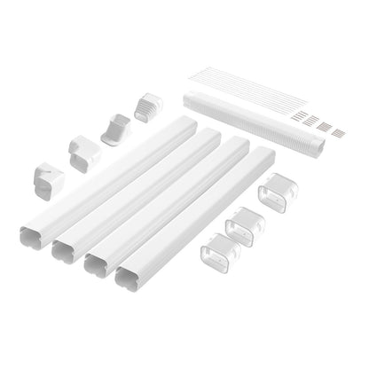 Mini Split Line Set Cover 76.2 mm W 4830 mm L, decorative PVC pipeline cover for air conditioning with 4 straight ducts and complete components Easy to install, paintable for heat pumps, white