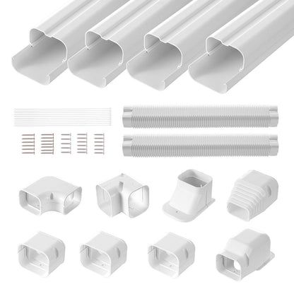 Mini Split Line Set Cover 76.2 mm W 5350 mm L, decorative PVC pipeline cover for air conditioning with 4 straight ducts and complete components Easy to install, paintable for heat pumps, white