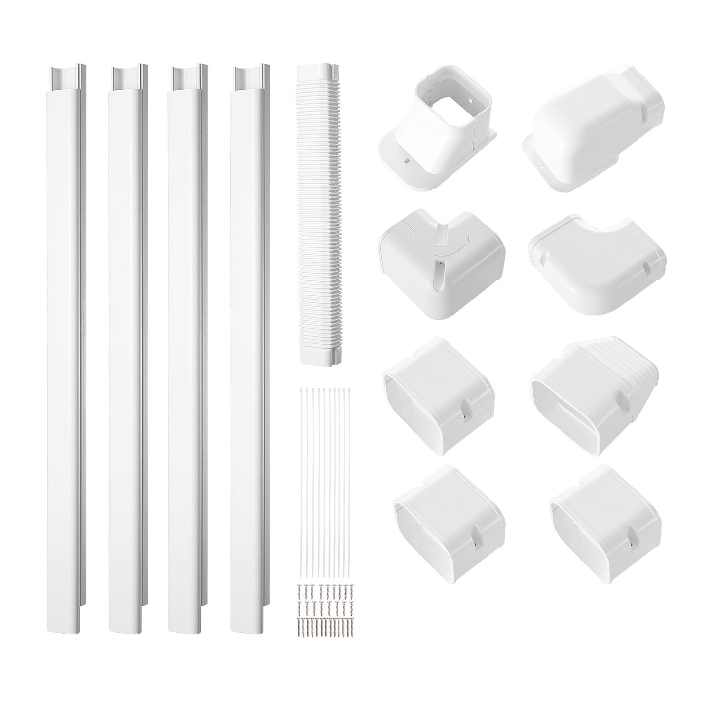 Mini Split Line Set Cover 76.2 mm W 5350 mm L, decorative PVC pipeline cover for air conditioning with 4 straight ducts and complete components Easy to install, paintable for heat pumps, white
