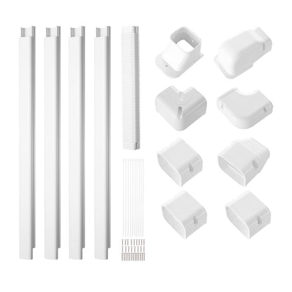 Mini Split Line Set Cover 76.2 mm W 5350 mm L, decorative PVC pipeline cover for air conditioning with 4 straight ducts and complete components Easy to install, paintable for heat pumps, white