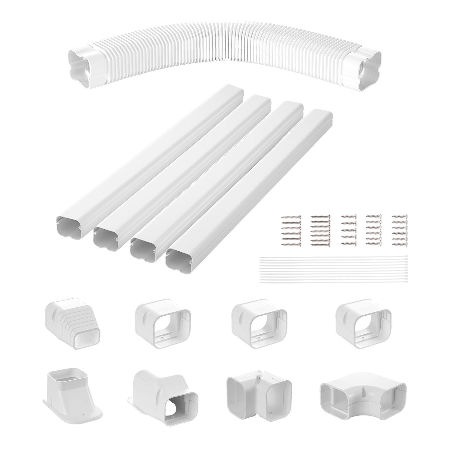 Mini Split Line Set Cover 76.2 mm W 5350 mm L, decorative PVC pipeline cover for air conditioning with 4 straight ducts and complete components Easy to install, paintable for heat pumps, white