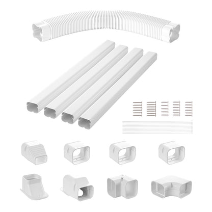 Mini Split Line Set Cover 76.2 mm W 5350 mm L, decorative PVC pipeline cover for air conditioning with 4 straight ducts and complete components Easy to install, paintable for heat pumps, white
