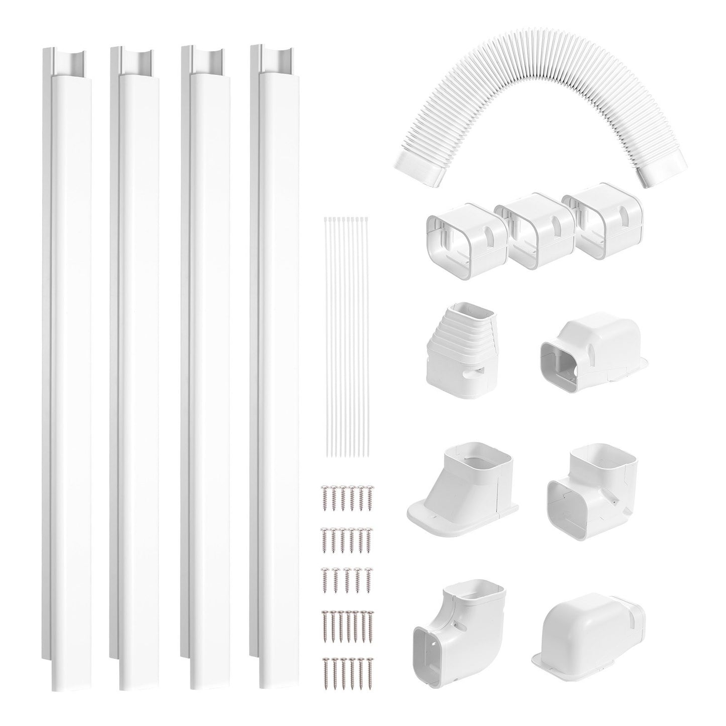 Mini Split Line Set Cover 76.2 mm W 5350 mm L, decorative PVC pipeline cover for air conditioning with 4 straight ducts and complete components Easy to install, paintable for heat pumps, white