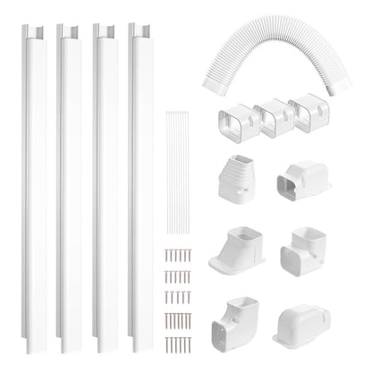 Mini Split Line Set Cover 76.2 mm W 5350 mm L, decorative PVC pipeline cover for air conditioning with 4 straight ducts and complete components Easy to install, paintable for heat pumps, white