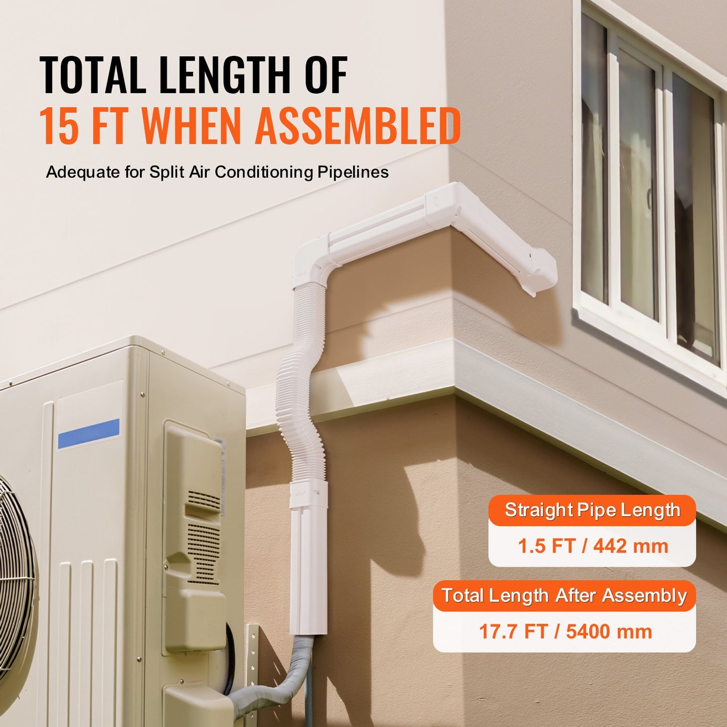 Mini Split Line Set Lock 76,2 mm B 5400 mm L, dekorativt PVC-rörledningsskydd för luftkonditionering med 10 raka kanaler och kompletta komponenter Enkel att installera, målningsbar för värmepumpar, vit
