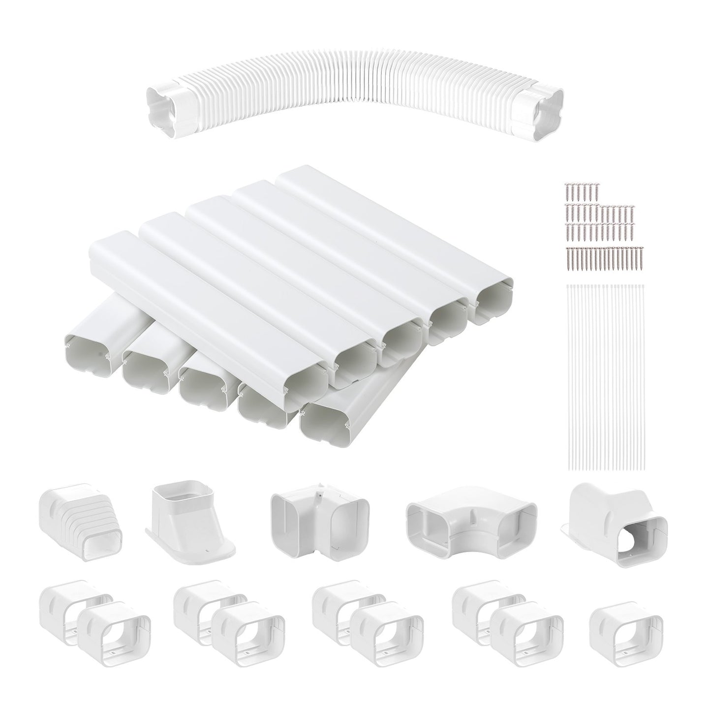 Mini Split Line Set Lock 76,2 mm B 5400 mm L, dekorativt PVC-rörledningsskydd för luftkonditionering med 10 raka kanaler och kompletta komponenter Enkel att installera, målningsbar för värmepumpar, vit