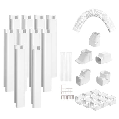 Mini Split Line Set Lock 76,2 mm B 5400 mm L, dekorativt PVC-rörledningsskydd för luftkonditionering med 10 raka kanaler och kompletta komponenter Enkel att installera, målningsbar för värmepumpar, vit