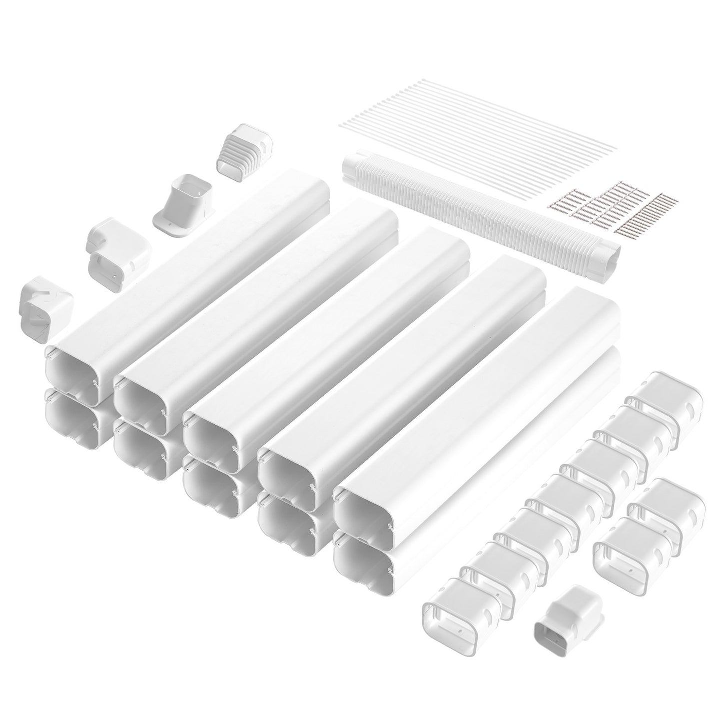 Mini Split Line Set Lock 76,2 mm B 5400 mm L, dekorativt PVC-rörledningsskydd för luftkonditionering med 10 raka kanaler och kompletta komponenter Enkel att installera, målningsbar för värmepumpar, vit