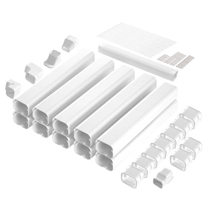 Mini Split Line Set Lock 76,2 mm B 5400 mm L, dekorativt PVC-rörledningsskydd för luftkonditionering med 10 raka kanaler och kompletta komponenter Enkel att installera, målningsbar för värmepumpar, vit