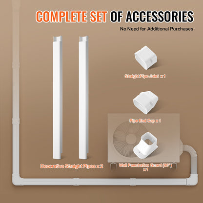 Mini Split Line Set Cover 76.2 mm W 2270 mm L, decorative PVC pipeline cover for air conditioning with 2 straight ducts and complete components Easy to install, paintable for heat pumps, white