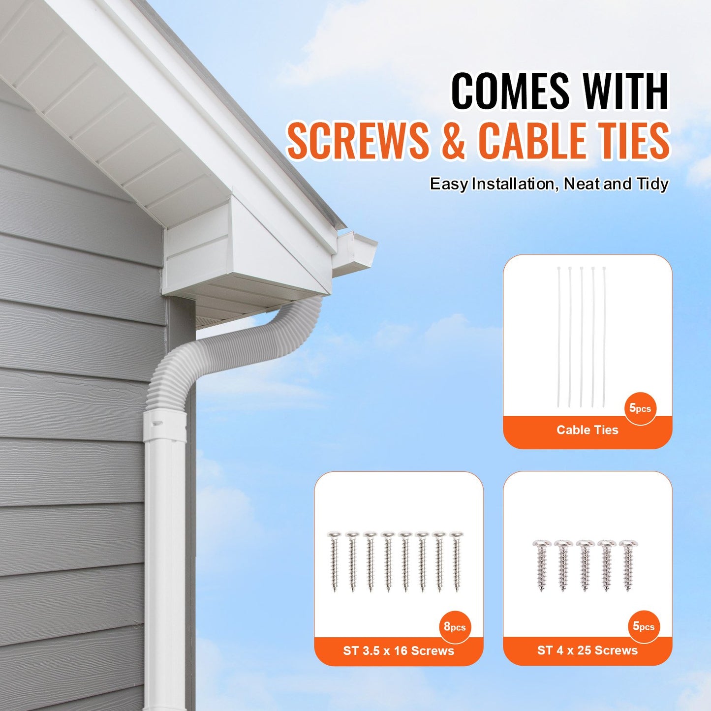 Mini Split Line Set Cover 76.2 mm W 2270 mm L, decorative PVC pipeline cover for air conditioning with 2 straight ducts and complete components Easy to install, paintable for heat pumps, white