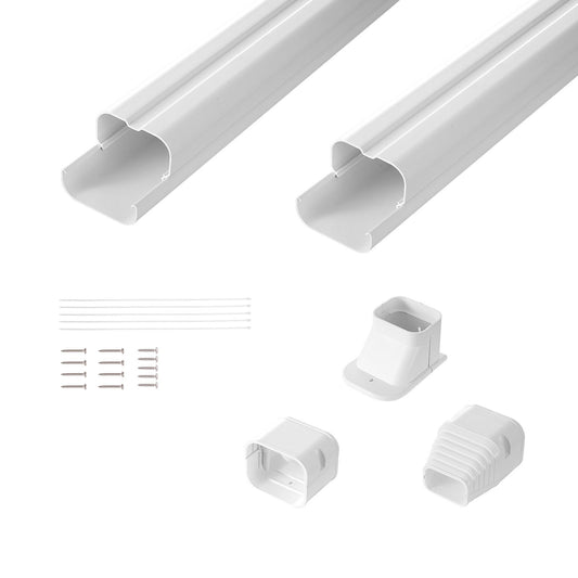 Mini Split Line Set Cover 76.2 mm W 2270 mm L, decorative PVC pipeline cover for air conditioning with 2 straight ducts and complete components Easy to install, paintable for heat pumps, white