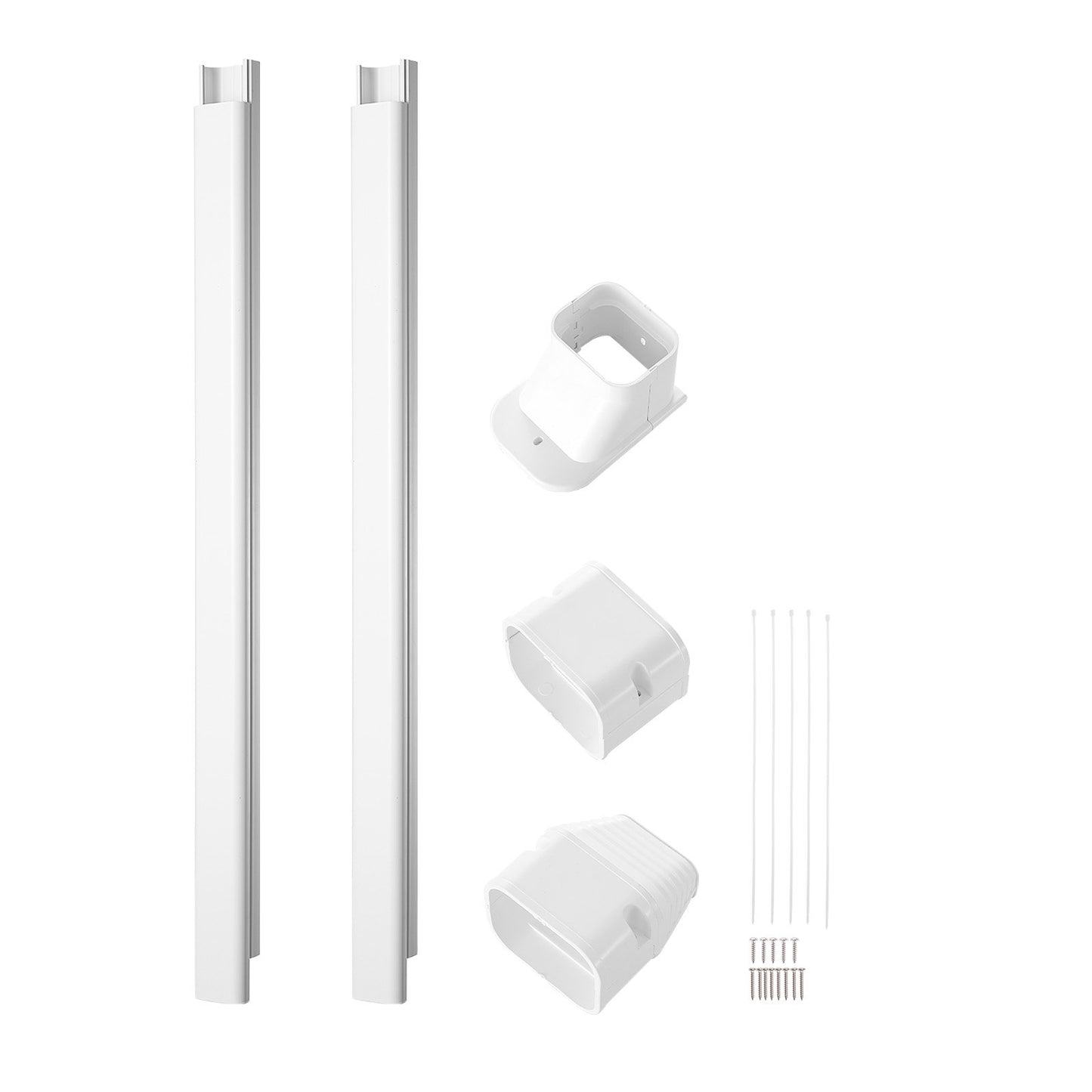 Mini Split Line Set Cover 76.2 mm W 2270 mm L, decorative PVC pipeline cover for air conditioning with 2 straight ducts and complete components Easy to install, paintable for heat pumps, white