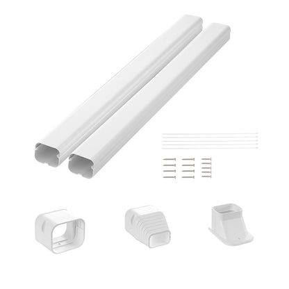 Mini Split Line Set Cover 76.2 mm W 2270 mm L, decorative PVC pipeline cover for air conditioning with 2 straight ducts and complete components Easy to install, paintable for heat pumps, white