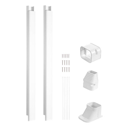 Mini Split Line Set Cover 76.2 mm W 2270 mm L, decorative PVC pipeline cover for air conditioning with 2 straight ducts and complete components Easy to install, paintable for heat pumps, white