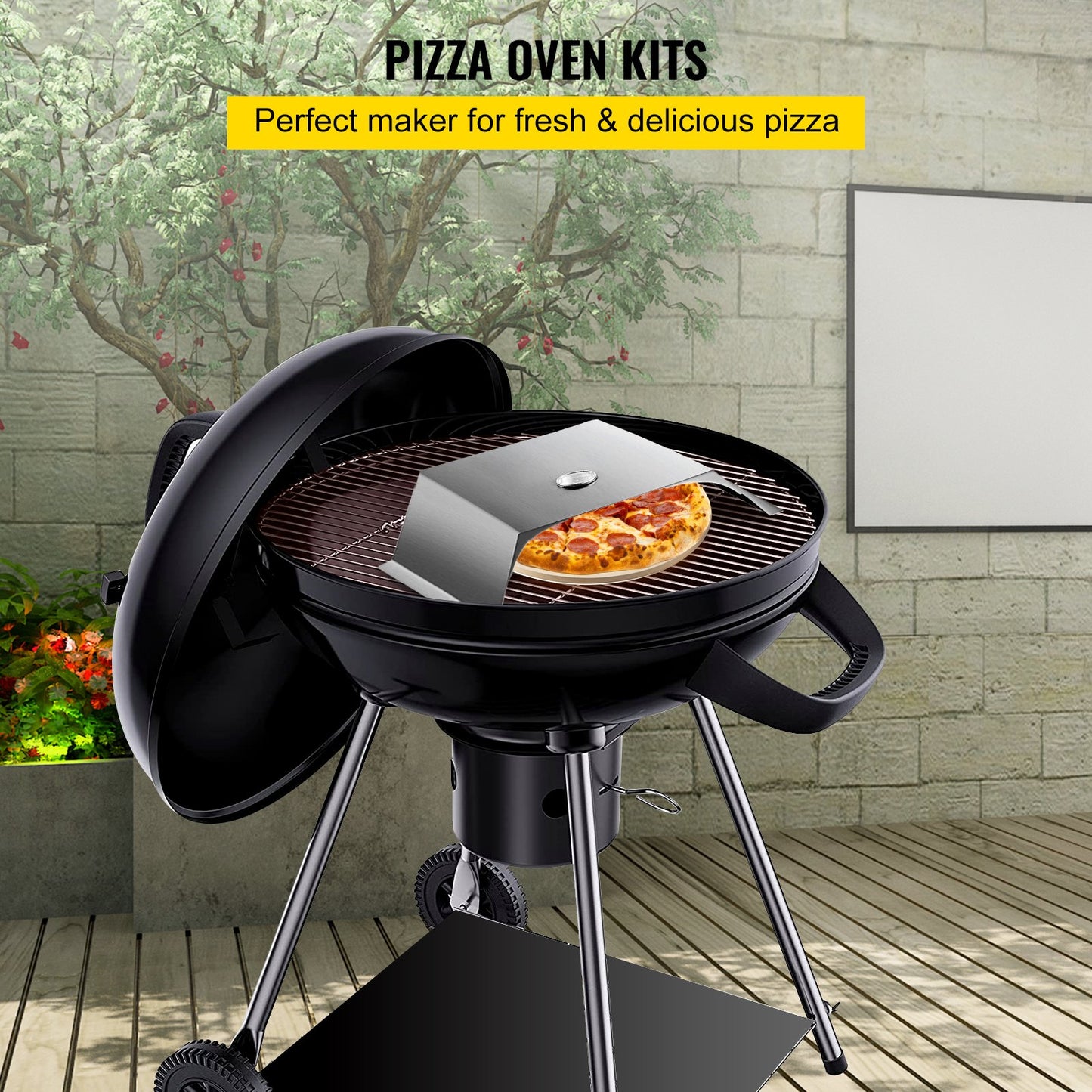 Pizza Oven Kit, Stainless Steel Grill Pizza Oven, Pizza Making Kit for Most 22" Charcoal Grills, Grill Pizza Oven Kit Including Pizza Chamber, 13" Round Pizza Stone, 10 x 11.8 Inch Pizza Peel