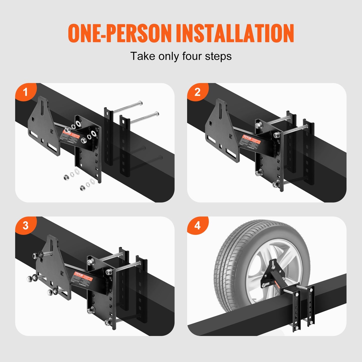 Spare Tire Holder, Trailer Spare Tire Mount, 160 lbs Capacity, Utility Trailer Accessory Fits Most 4 &amp; 5 &amp; 6 &amp; 8 Lug Wheels on 4", 4.25", 4.5", 4.75", 5", 5.5", 6", 6.5" Bolt Pattern