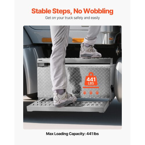 Verktygslåda för lastbilssteg, 790 x 770 x 485 mm Robust verktygslåda i diamantplåt av aluminium, Vattentät förvaringslåda för hyttens stege med stötdämpande spärr för flak, kran och lastbilar |  EU