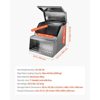 Verktygslåda för lastbilar, 610 x 695 x 645 mm Kraftig verktygslåda i aluminium, sidomonterad, vattentät sidoförvaring, sadellåda med T-handtag och nycklar för lastbilar, släpvagnar med plattbädd |  EU