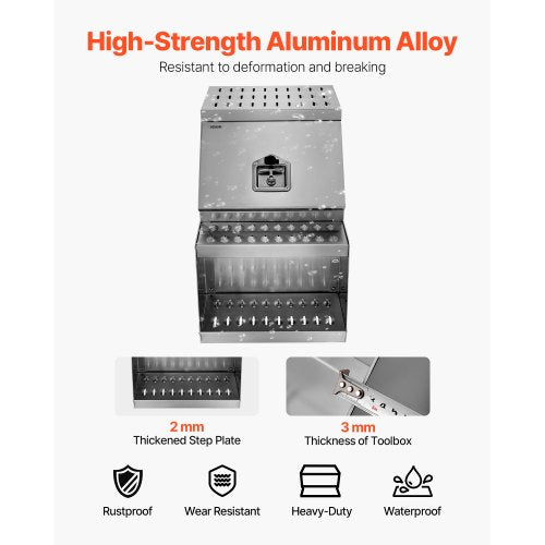 Verktygslåda för lastbilar, 457 x 695 x 645 mm Kraftig verktygslåda i aluminium, sidomonterad, vattentät sidoförvaring, sadellåda med T-handtagslås och nycklar för lastbilar, släpvagnar med plattbädd |  EU