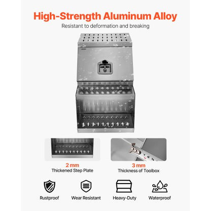 Verktygslåda för lastbilar, 457 x 695 x 645 mm Kraftig verktygslåda i aluminium, sidomonterad, vattentät sidoförvaring, sadellåda med T-handtagslås och nycklar för lastbilar, släpvagnar med plattbädd |  EU