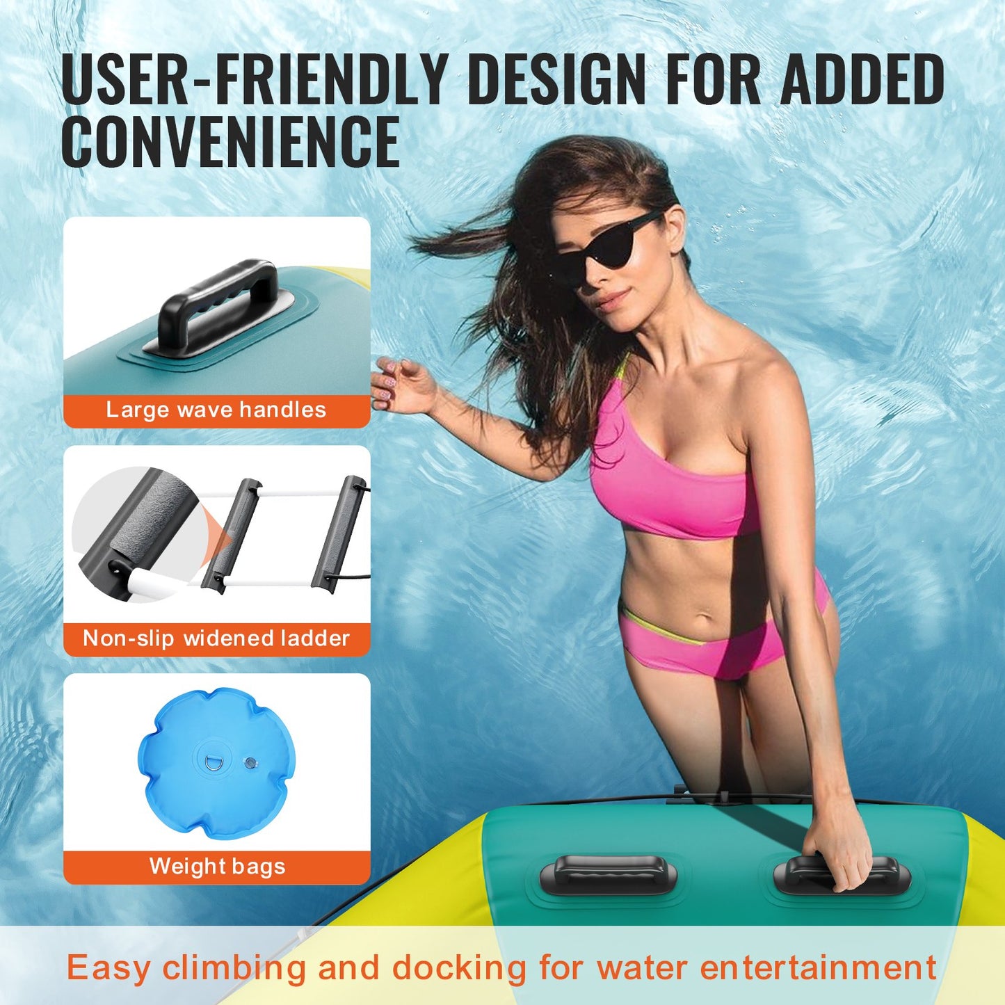 12ft Inflatable Water Trampoline Swimming Platform Bouncer for Pool Lake Toy