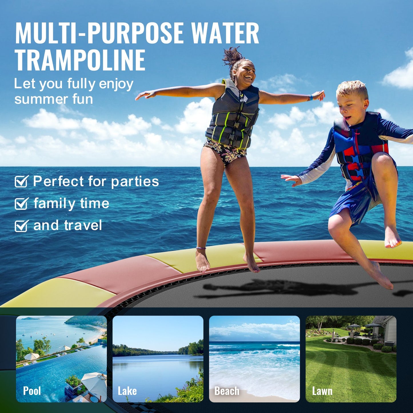 17 Fuß aufblasbares Wassertrampolin, Schwimmplattform, Türsteher für Pool, See, Spielzeug