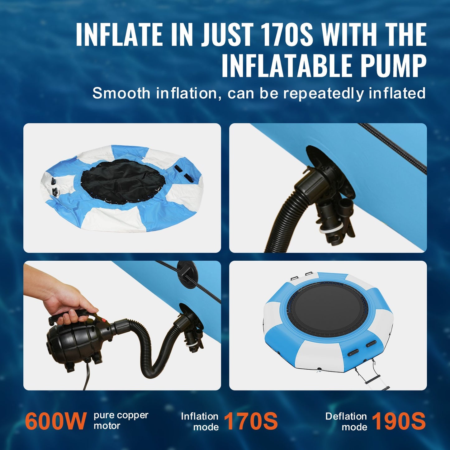 10ft Inflatable Water Trampoline Swimming Platform Bouncer for Pool Lake Toy