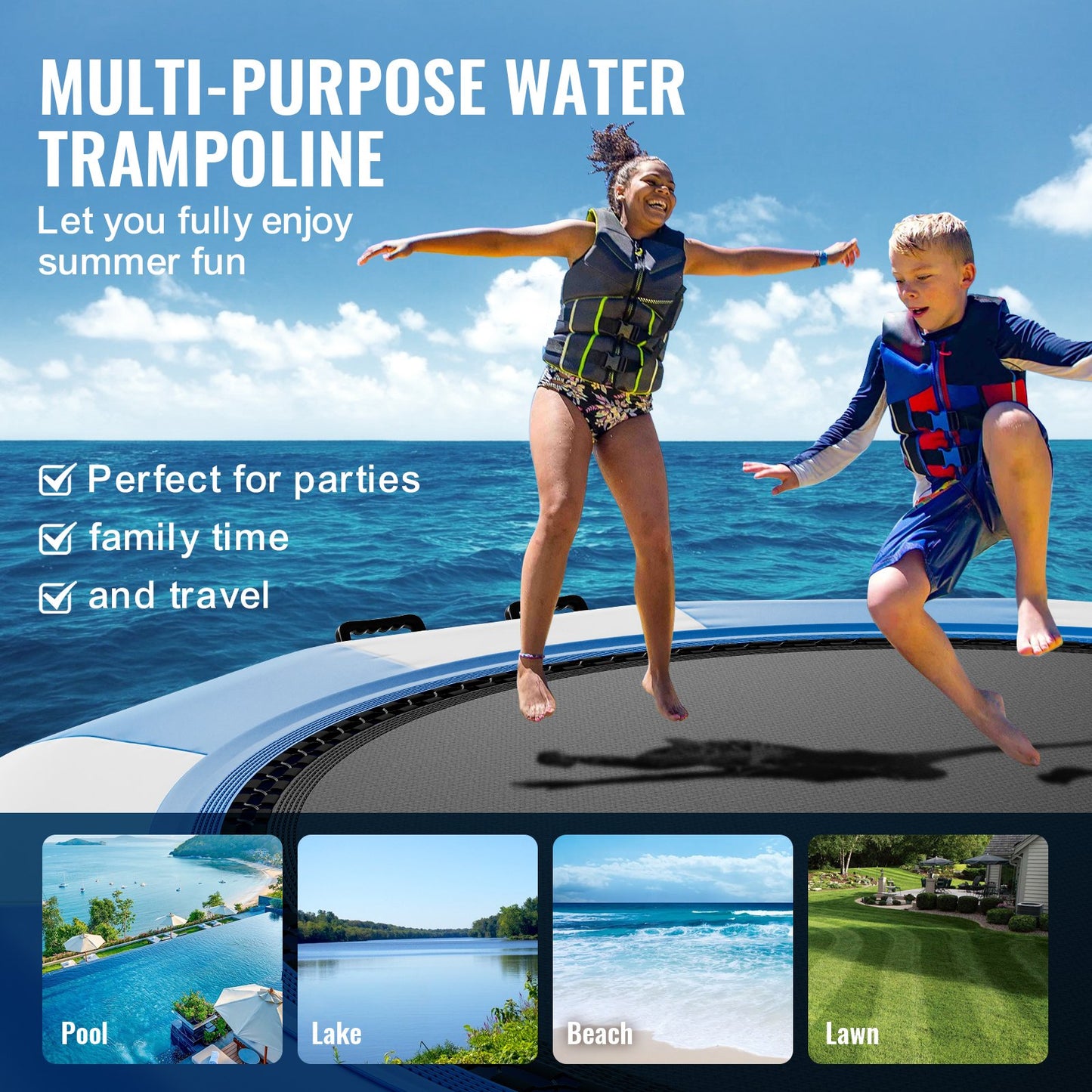 13ft Aufblasbare Wasser Trampolin Schwimmen Plattform Türsteher für Pool See Spielzeug