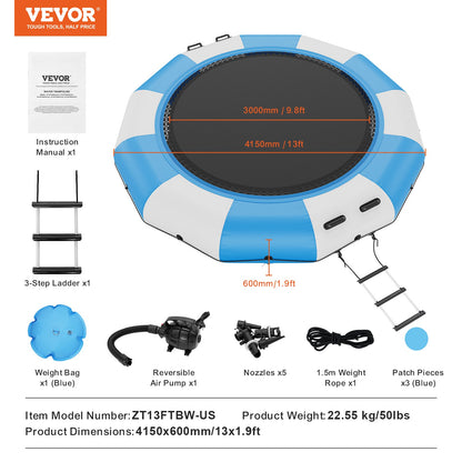 13ft Aufblasbare Wasser Trampolin Schwimmen Plattform Türsteher für Pool See Spielzeug