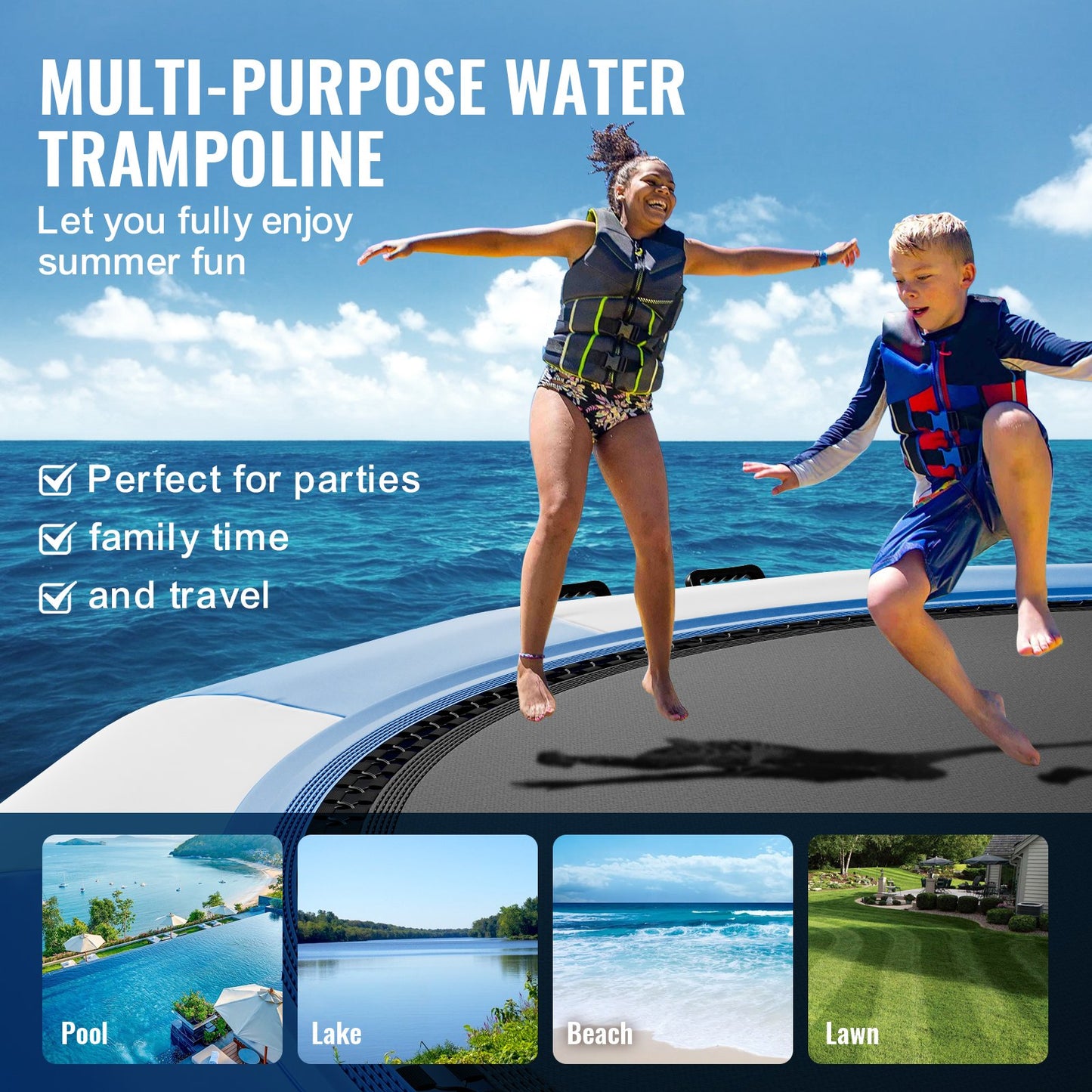 15ft Inflatable Water Trampoline Swimming Platform Bouncer for Pool Lake Toy